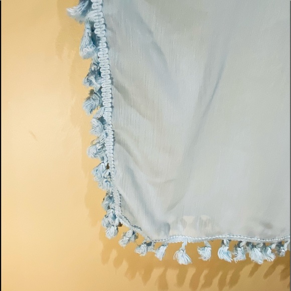 🌟2xHP🌟NWOT Blue Chiffon Pom Pom Tunic Boho Coverup - Picture 6 of 10